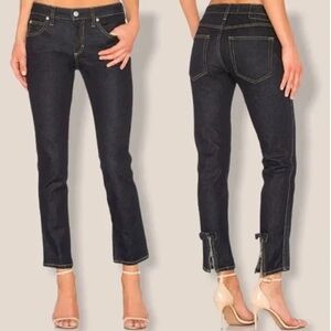 NWT $298 AMO 28 Bow Mid Rise Straight Leg Hits Above Jeans Denim Zipper Pockets